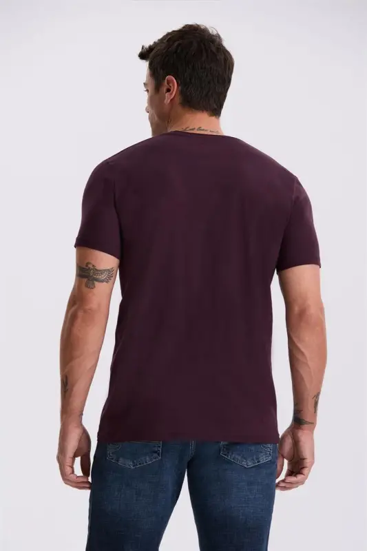 To'q binafsha 100% paxta Slim Fit yumaloq yoqali asosiy futbolka - 4
