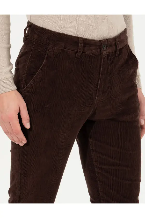 To'q jigarrang ingichka o'tirgan kanvas shim - 6