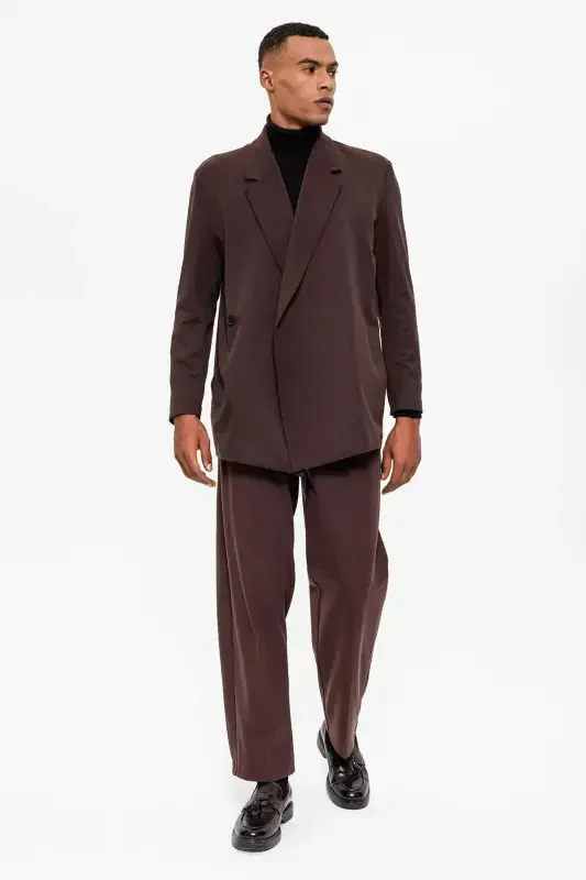 To'q jigarrang o'ralgan yashirin cho'ntakli erkaklar blazer pidjagi - To'q jigarrang - 1