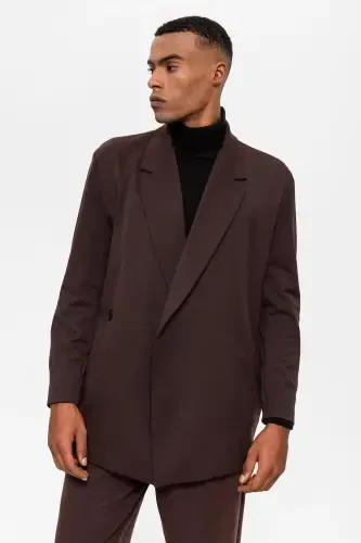 To'q jigarrang o'ralgan yashirin cho'ntakli erkaklar blazer pidjagi - To'q jigarrang - 3