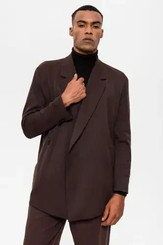 To'q jigarrang o'ralgan yashirin cho'ntakli erkaklar blazer pidjagi - To'q jigarrang - 4