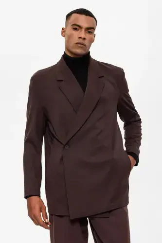 To'q jigarrang o'ralgan yashirin cho'ntakli erkaklar blazer pidjagi - To'q jigarrang - 5