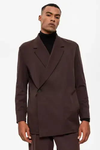 To'q jigarrang o'ralgan yashirin cho'ntakli erkaklar blazer pidjagi - To'q jigarrang - 7