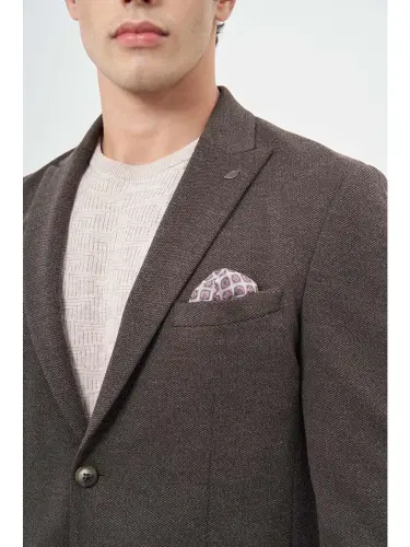 To'q jigarrang o'rima qilich yoqali 6 tomchi slim fit kurtka 1002245156-jigarrang - 4