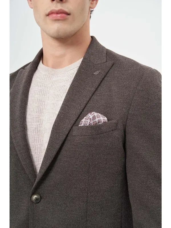 To'q jigarrang o'rima qilich yoqali 6 tomchi slim fit kurtka 1002245156-jigarrang - 4