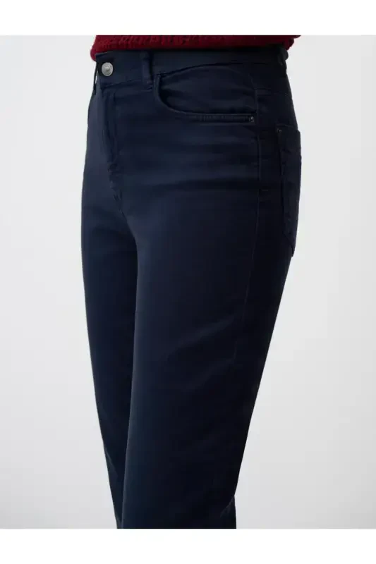 To'q ko'k baland belli oddiy denim shimlar - 5