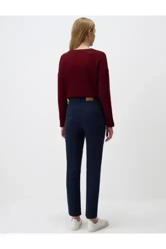 To'q ko'k baland belli oddiy denim shimlar - 6