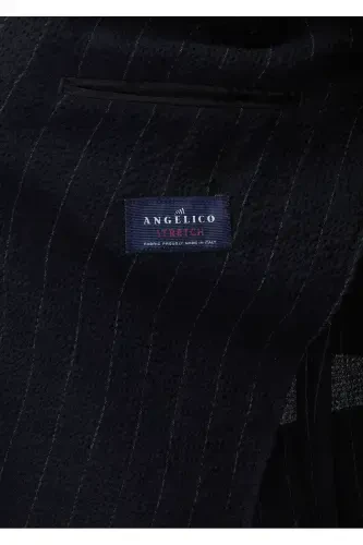 To'q ko'k chiziqli komfortli paxta aralash kostyum - 8