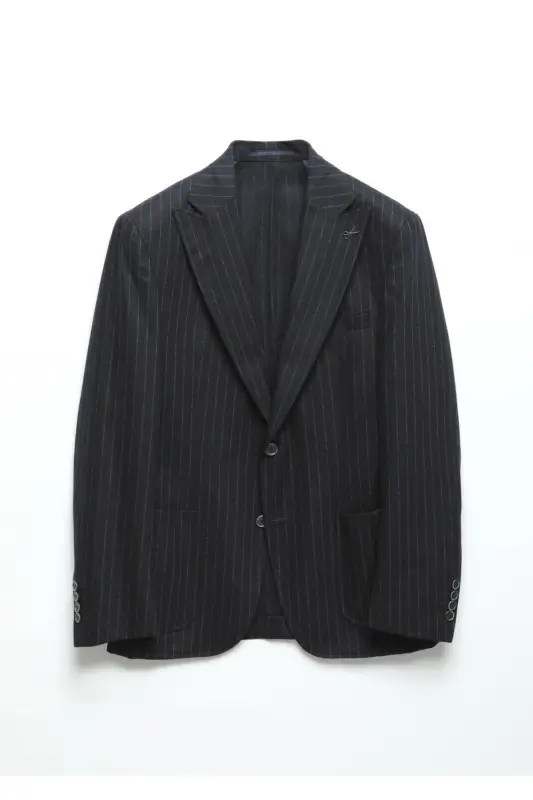 To'q ko'k chiziqli Zeroweight Slim Fit jun aralashmasi ko'ylagi - 7