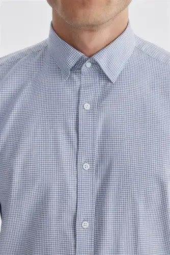 To'q ko'k Comfort Fit 100% paxtadan tayyorlangan karolarli ko'ylak - 3