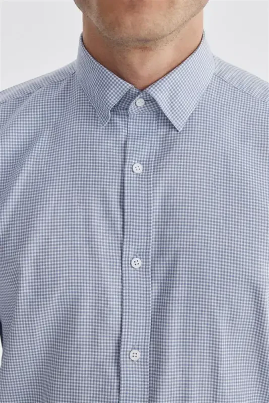 To'q ko'k Comfort Fit 100% paxtadan tayyorlangan karolarli ko'ylak - 3