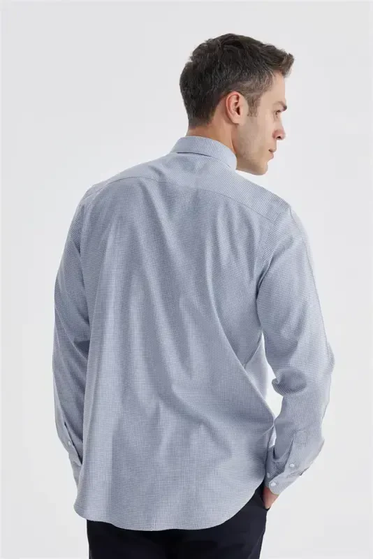 To'q ko'k Comfort Fit 100% paxtadan tayyorlangan karolarli ko'ylak - 4