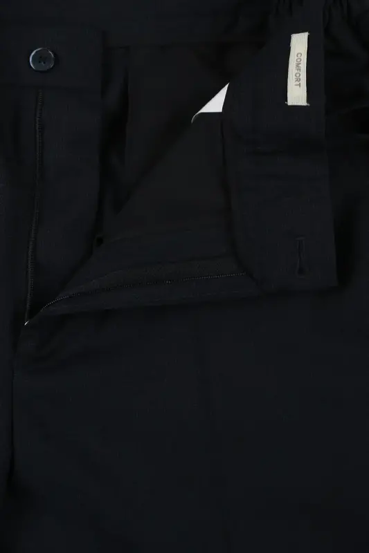 To'q ko'k Comfort Fit beli rezinali jun matoli shim - 3