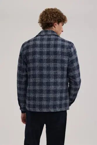 To'q ko'k Comfort Fit katakli ko'ylak yoqali kurtka - 4