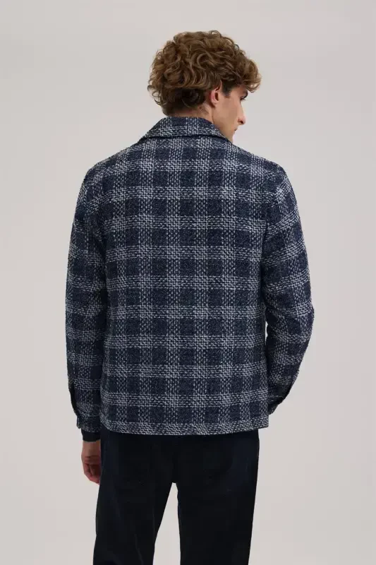 To'q ko'k Comfort Fit katakli ko'ylak yoqali kurtka - 4