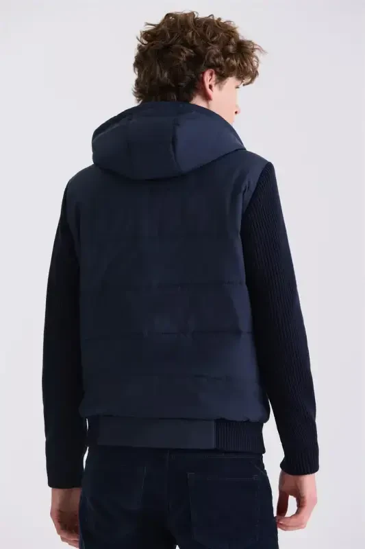 To'q ko'k Comfort Fit qalpog'i triko yenli qishki palto - 4