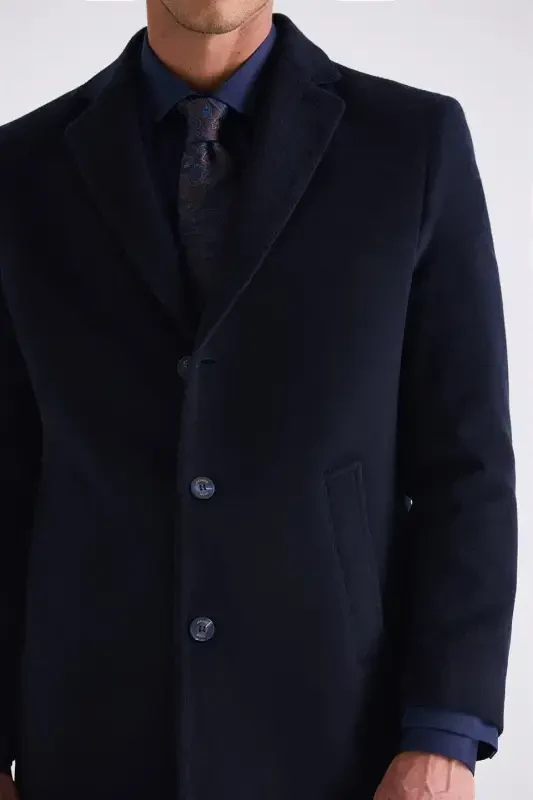 To'q ko'k Comfort Fit yengsiz yoqali yon chepkali kaput - 3