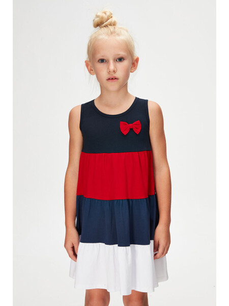 To‘q ko‘k + Oq qiz bolalar rangli burmali osma ko‘ylak - To‘q ko‘k - 2