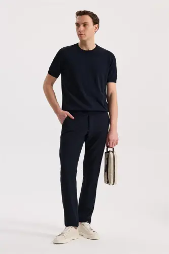 To'q ko'k rangli, Comfort Fit, beli rezinali, egiluvchan matoli jogger shim - JAKAMEN (1)