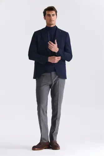 To‘q ko‘k rangli Slim Fit Mono Yoqali juft yirtilgan o‘ymakli sport ko‘ylagi - Modazone (1)