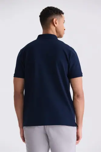 To'q ko'k Slim Fit 100% Paxta Merserizatsiyalangan Polo Yoqa T-shirt - 4