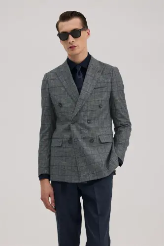 To‘q ko‘k Slim Fit ikki qatorli kostyum - JAKAMEN (1)