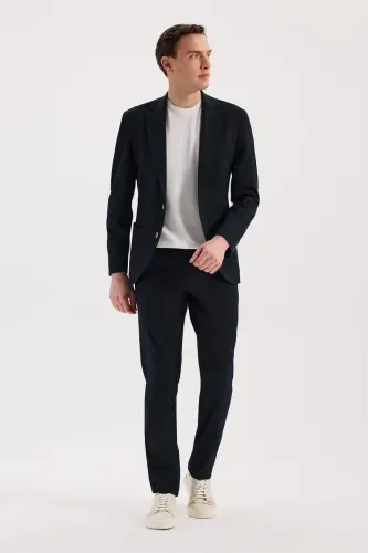 To‘q ko‘k Slim Fit Mono Yoqa Elastik Sport Kurtka - 1