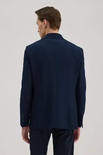 To‘q ko‘k Slim Fit naqshli o‘tkir yoqali kurtka - 4