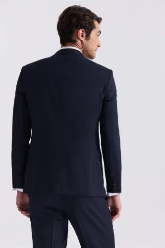 To'q ko'k Slim Fit o'tkir yoqali yelek bilan smokin kostyum - 4