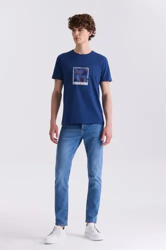 To‘q ko‘k Slim Fit velosiped yoqali futbolka - JAKAMEN (1)