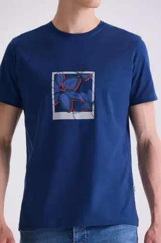 To‘q ko‘k Slim Fit velosiped yoqali futbolka - 3