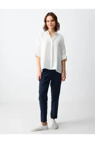 To'q ko'k tekis kesim baland bel oddiy paça mato shim - JIMMY KEY (1)