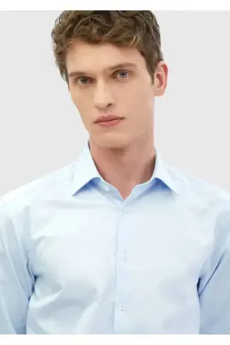 To'q ko'k tekis Slim Fit to'qilgan klassik 100% paxta ko'ylak - 3