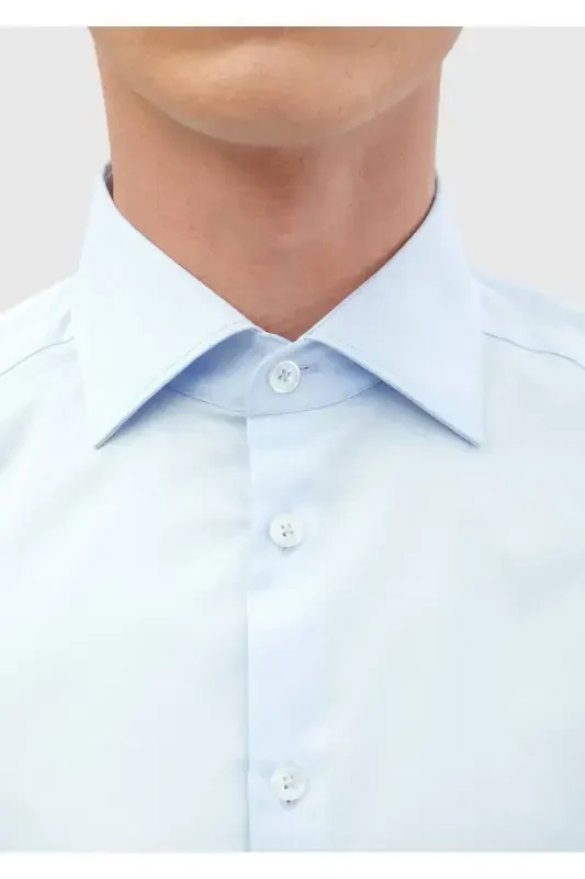 To'q ko'k tekis Slim Fit to'qilgan klassik 100% paxta ko'ylak - 4