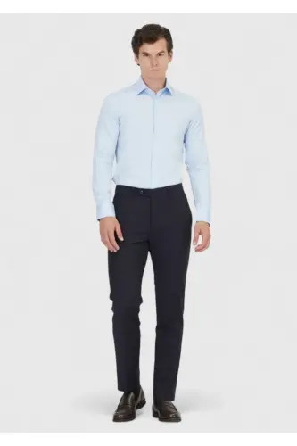 To'q ko'k tekis Slim Fit to'qilgan klassik 100% paxta ko'ylak - RAMSEY (1)
