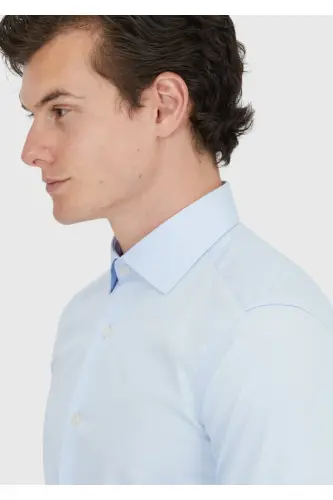 To'q ko'k tekis Slim Fit to'qilgan klassik 100% paxta ko'ylak - 3