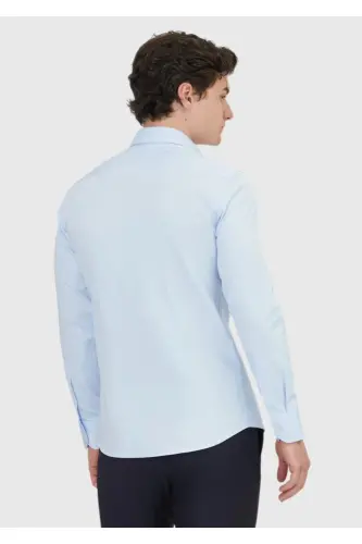 To'q ko'k tekis Slim Fit to'qilgan klassik 100% paxta ko'ylak - 5