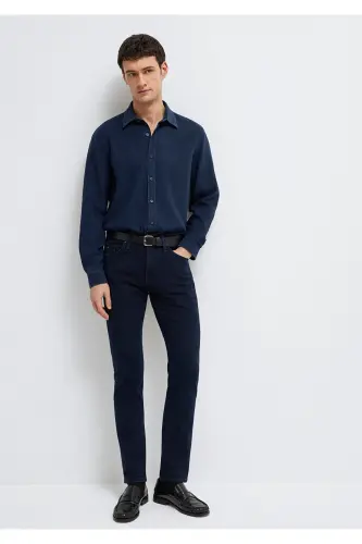 To'q ko'k (TENCEL™) Liyosel Ko'ylak Regular Fit / Normal Bichim 0210818-70494 - To'q ko'k - 3