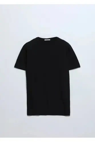 To'q ko'k velosiped yoqali tekis naqshli 100% paxta triko - 7