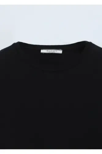 To'q ko'k velosiped yoqali tekis naqshli 100% paxta triko - 8