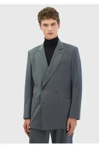 To'q kulrang chiziqli Comfort Fit 100% jun kostyum - 1