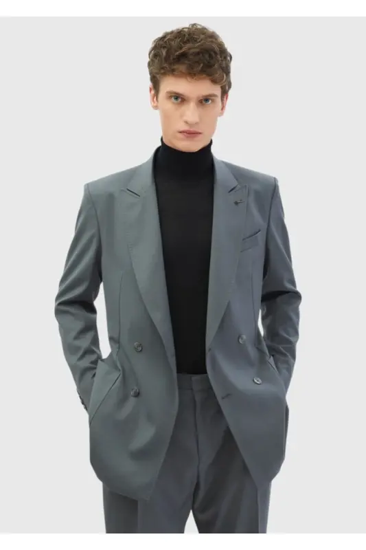 To'q kulrang chiziqli Comfort Fit 100% jun kostyum - 3