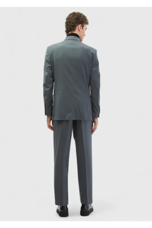 To'q kulrang chiziqli Comfort Fit 100% jun kostyum - 7
