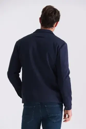 To'q moviy Comfort Fit go'dak yoqali mavsumiy palto - 3