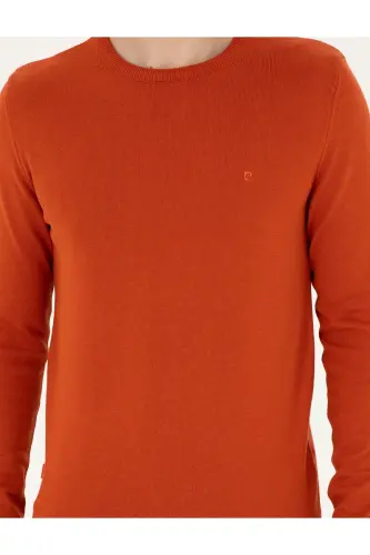 To‘q sariq rangli, slim fit, dumaloq yoqali, asosiy trikotaj jemper 50296575-VR051 - To‘q sariq - 6