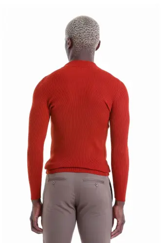 To'q sariq Slim Fit Fitilli yarim balıkçı yaka junli - 6