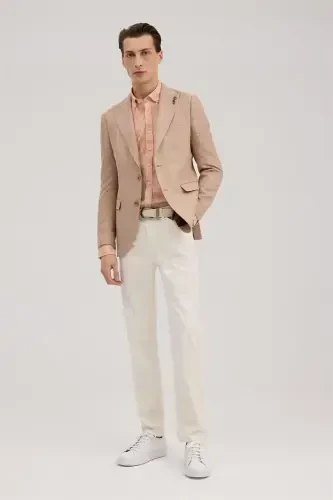 To'q sariq Slim Fit uchli yoqali naqshli kurtka - 2