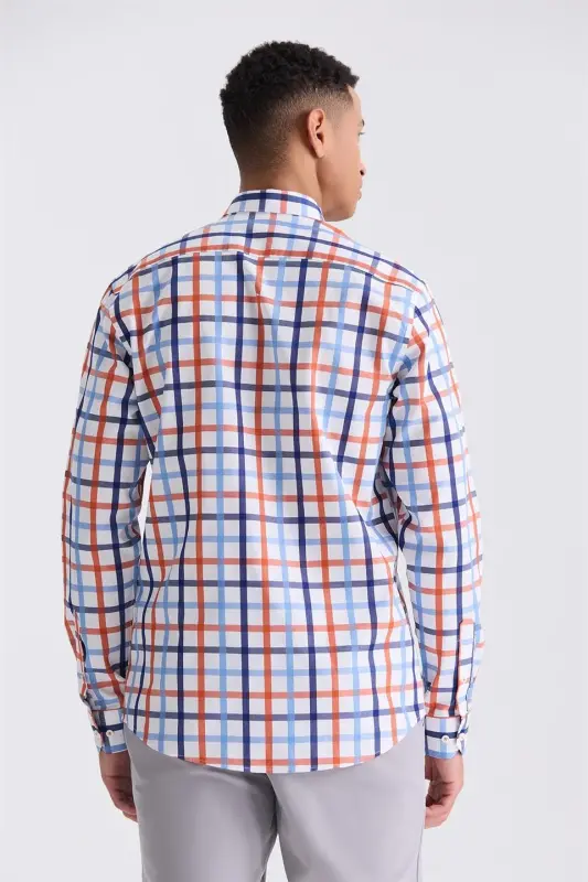 To'q sariq Slim Fit yoqali tugmali ko'ylak - 4