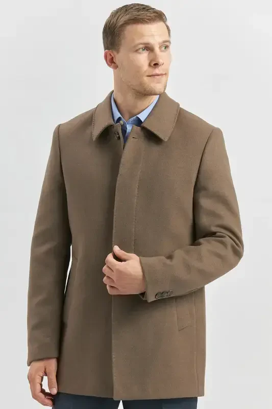 Toʻq vizon kaşmirli bolalar yoqali kapitone astarli qulay bichimli klassik palto 1008245161-Toʻq vizon - 1