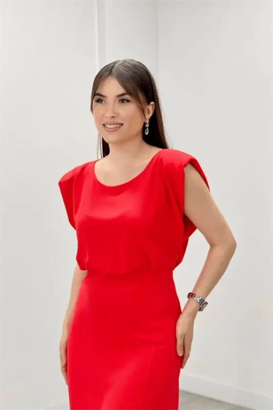 To'qimalardan tayyorlangan tafsilotlari borligi libos - QIZIL - 4